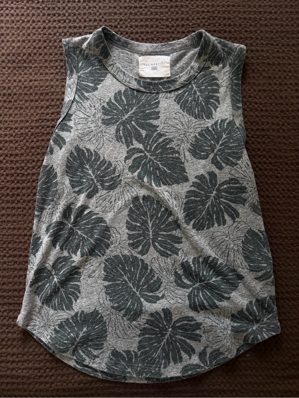 Los Angeles Apparel Gray Leaf-Print Sleeveless Tank